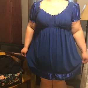 Royal Blue satin & slinky knit mini dress. Size 2X